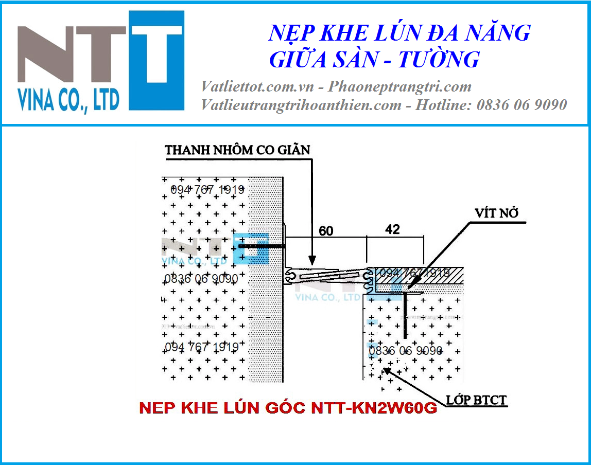 Bản vẽ mô tả mặt cắt nẹp khe lún  NTT-KN2W60G