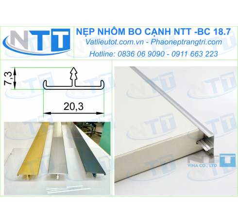 Nẹp nhôm bo viền mép gỗ NTT-BC18.7