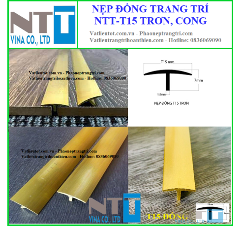 Nẹp đồng trang trí, nối sàn NTT-T15 trơn, cong