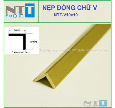 Nẹp đồng trang trí - Nẹp đồng NTT-V10x10