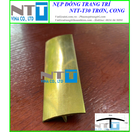 Nẹp đồng trang trí NTT-T30 trơn, cong