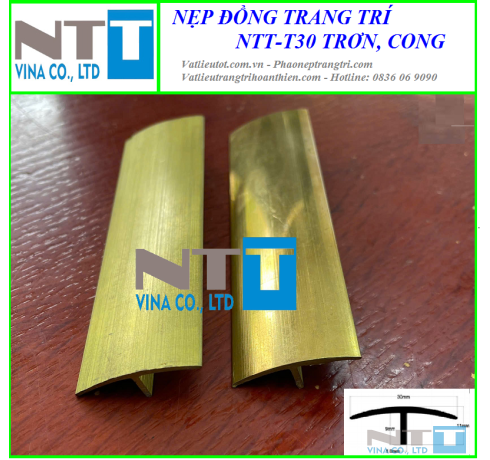 Nẹp đồng trang trí NTT-T30 trơn, cong