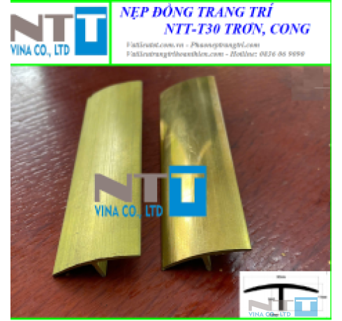 Nẹp đồng trang trí NTT-T30 trơn, cong