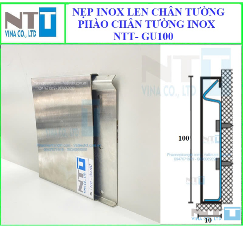 Nẹp inox lưn chân tường - Phào chân tường inox NTT-GU100