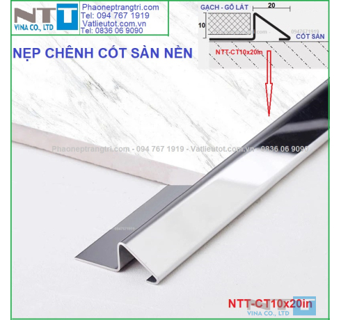 Nẹp inox chenh cốt sàn NTT-CT10x20