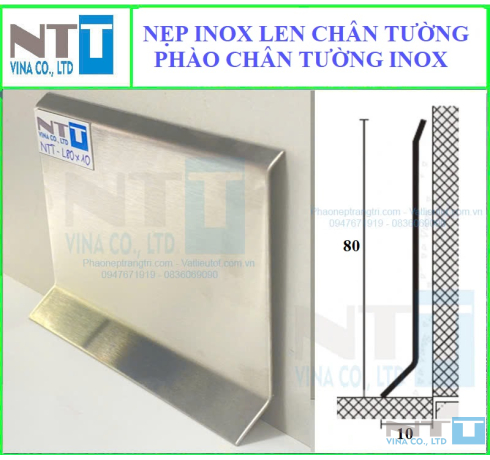 Nẹp inox len chân tường - phào chân tường NTT-L80x10