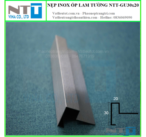 Nẹp inox ốp lam tường NTT-GU30x20