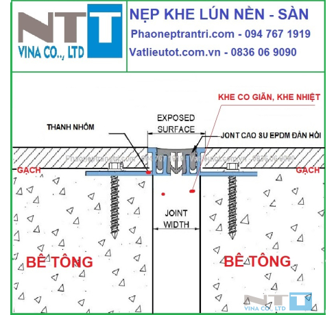 Nẹp khe lún - Khe co giãn sàn nền NTT-KN50.14CS