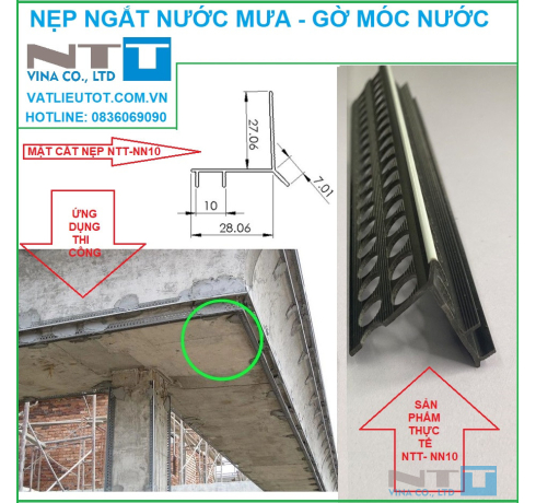 Nẹp nhựa ngắt nước, gờ ngắt nước mái hiên NTT-NN10