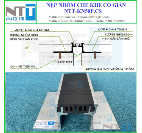 Nẹp nhôm che khe co giãn NTT-KN50P.CS