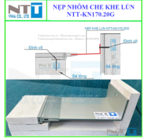 Nẹp nhôm che khe lún, khe co giãn góc NTT-KN170.20G