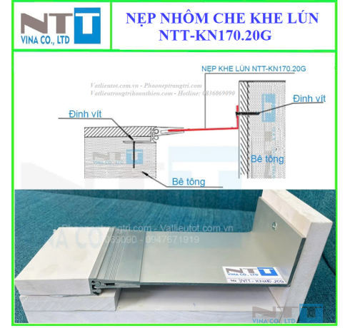 Nẹp nhôm che khe lún, khe co giãn góc NTT-KN170.20G