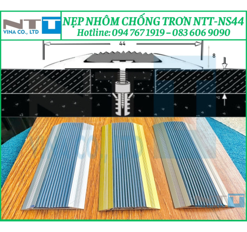 NTT-NS44 Nẹp Nhôm Chống Trơn Có Ron Cao Su