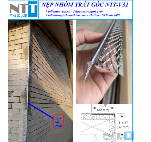 Nẹp nhôm trát góc - Nẹp nhôm trát vữa NTT-V32