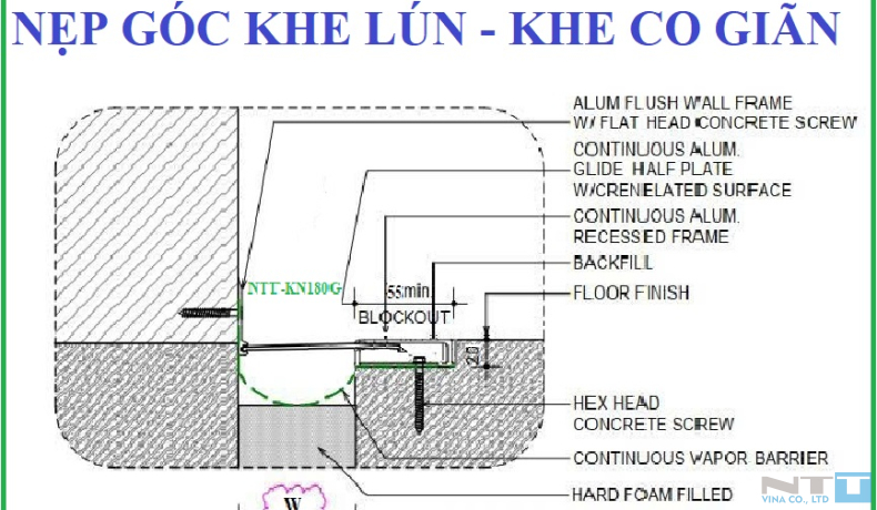 Nẹp khe co giãn sàn – tường KN180G: Giải pháp toàn diện cho khe lún lớn trong công trình hiện đại