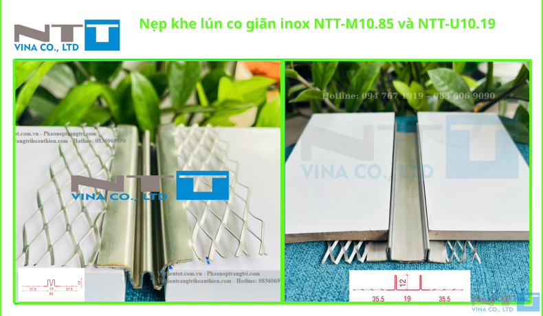 Khe co giãn inox chống nứt vỡ tường NTT-U19.19, NTT-M10.85 – Giải pháp hoàn thiện công trình
