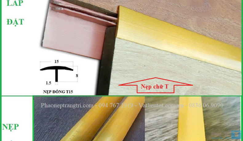 Nẹp đồng T15 trơn cong – Nẹp chữ T trang trí & che khe nối thẩm mỹ