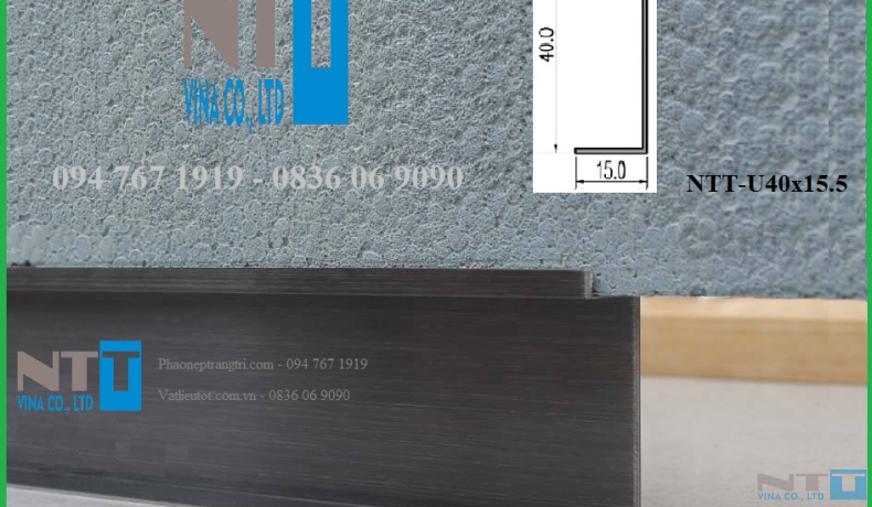 Nẹp inox chân tường NTT-U40x15.5 - Giải pháp hoàn thiện tinh tế cho không gian hiện đại