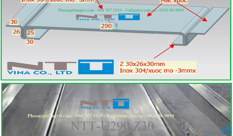Nẹp khe lún inox chịu lực NTT-U290.Z30 – Giải pháp khe giãn bền chắc cho sàn công nghiệp