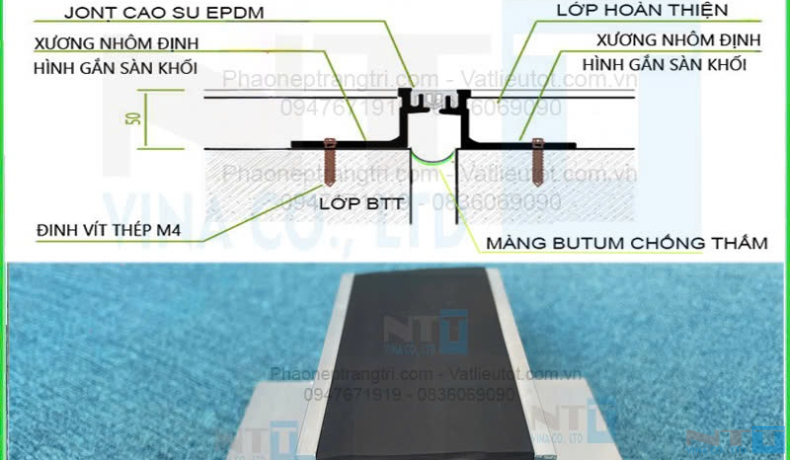 Bộ nẹp nhôm che khe co giãn, khe nhiệt NTT-KN50P.CS