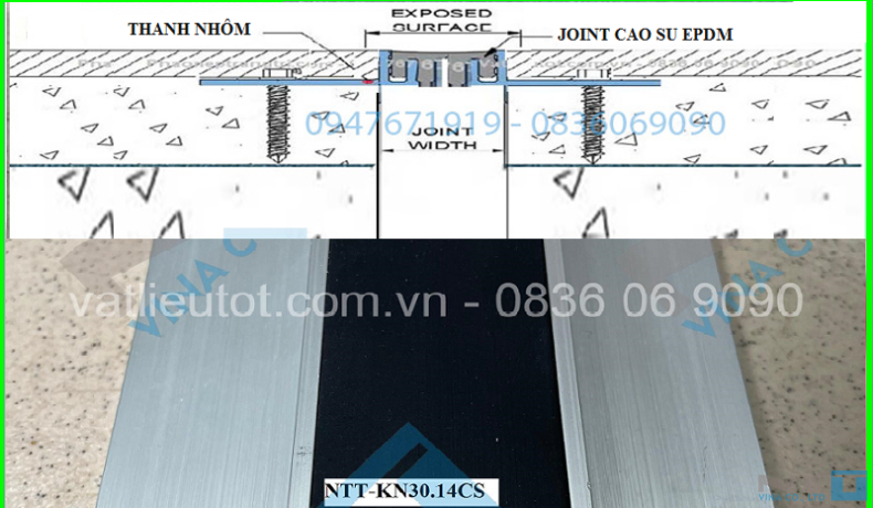 Nẹp khe co giãn sàn, tường đa năng - Nẹp khe lún NTT-KN30.14CS