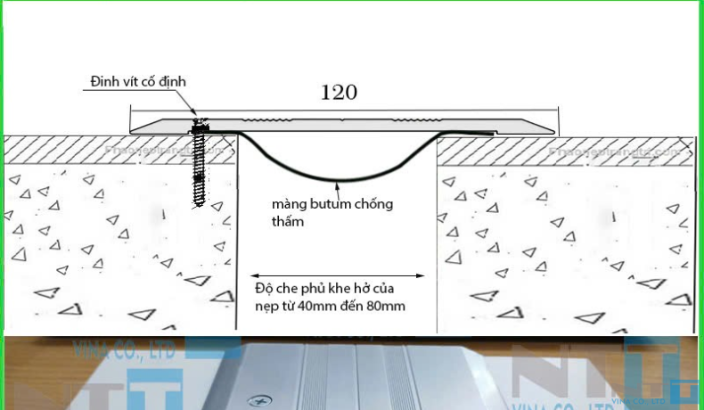 Nẹp che khe lún - khe nhiệt chống nứt vỡ kết cấu tòa nhà NTT-KN120