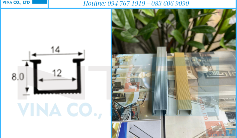 Nẹp nhôm UE12 hoàn thiện sàn và vách tinh tế, bền chắc