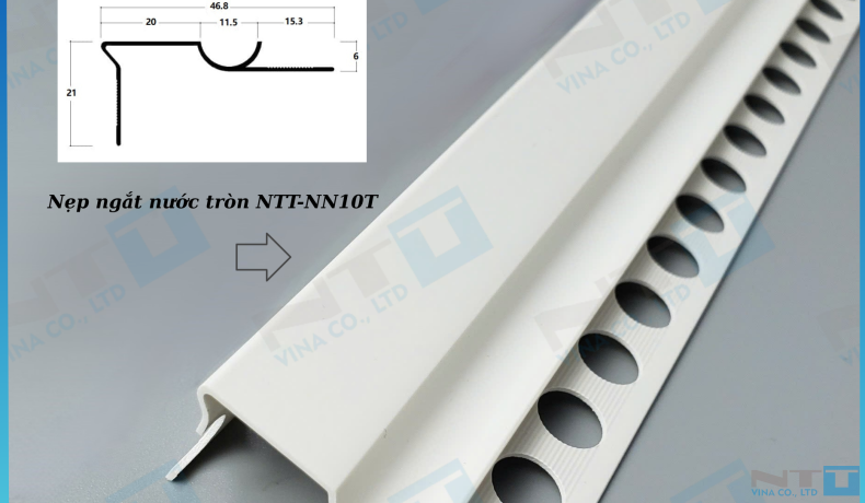 Nẹp nhựa ngắt nước tròn NTT-NN10T – Chống thấm, bảo vệ tường ngoài trời hiệu quả.